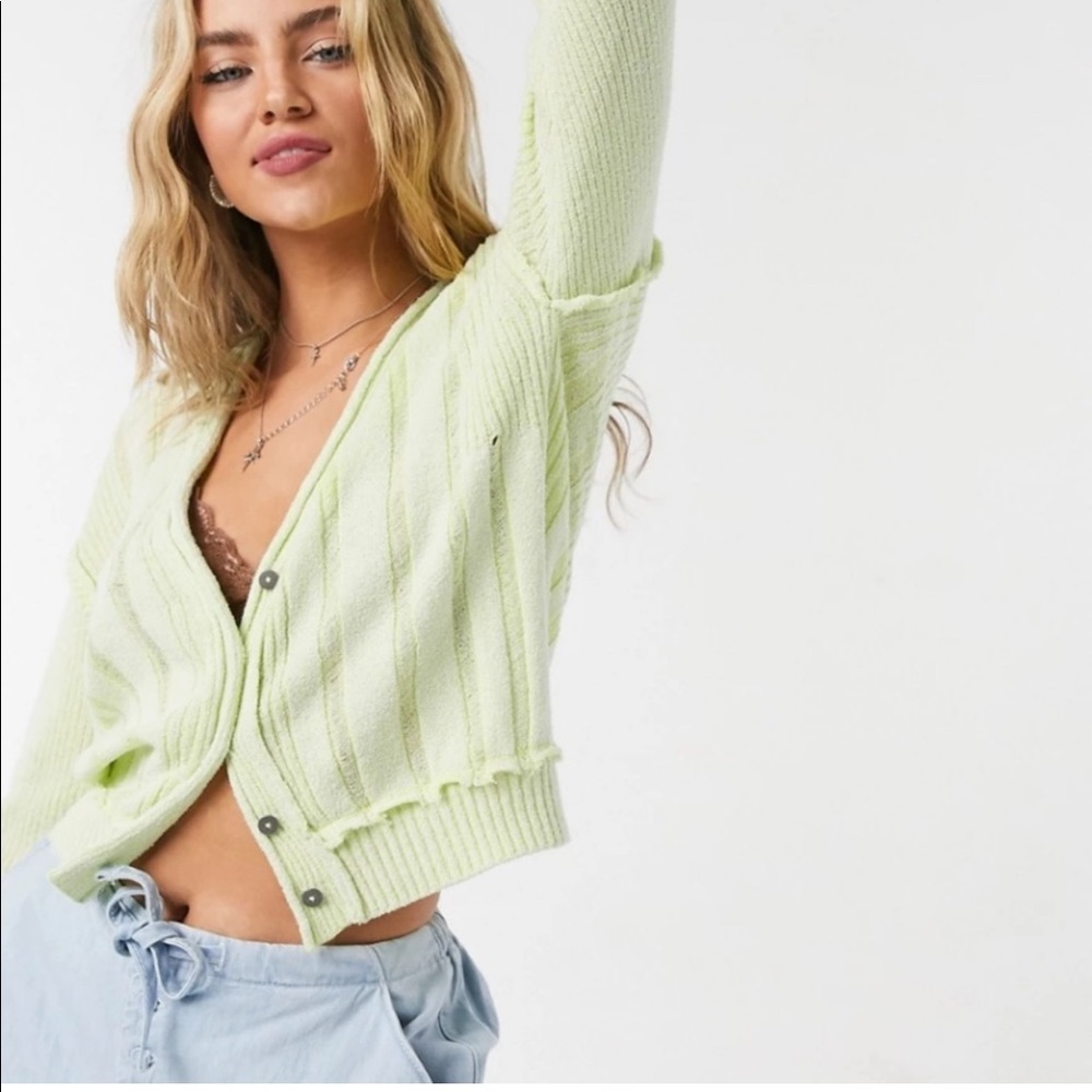 Free People lime green Stevie knit cardigan
